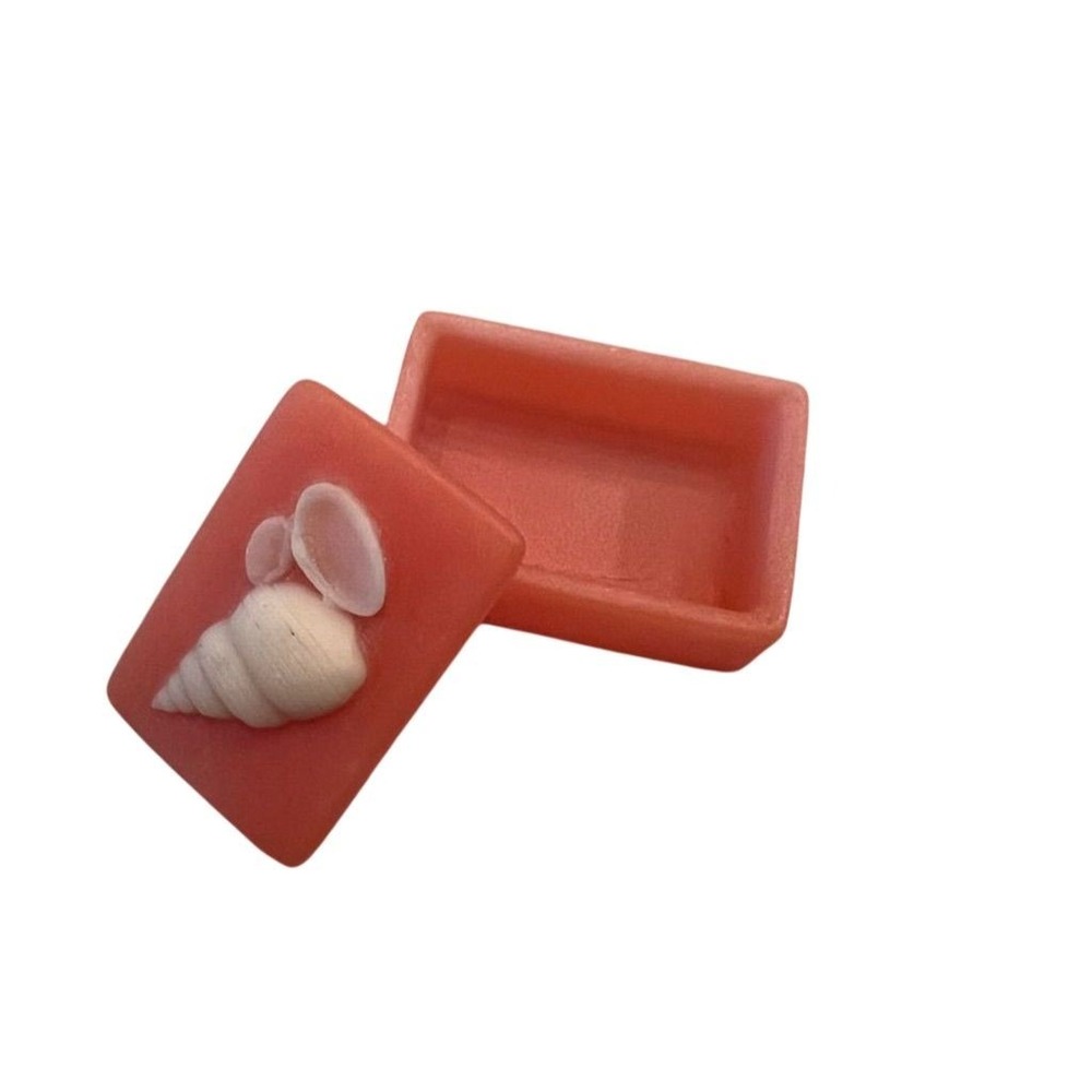 Vintage 80s Incolay Trinket Box‎ Coral Resin Shell Design Multicolor mini